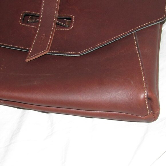 Pad & Quill Luxury Laptop Bag Mahogany Brown Leather Messenger Flap Portfolio - Picture 7 of 7